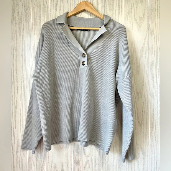 LILLUSORY Light Gray Henley Knitted Pullover Sweater Tops Size L EUC - Picture 5 of 5